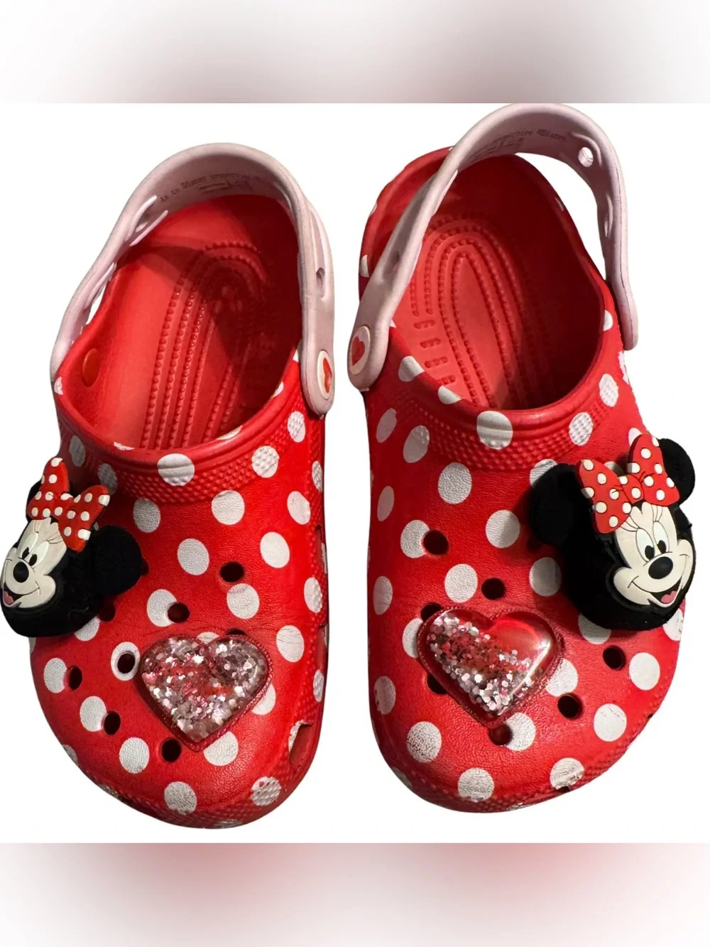 CROCS Kids Red Polka Dot Clogs with Minnie Charms
